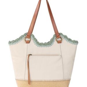 THE SAK Cream Tote Bag with Crochet Detail with Curve Top GORGEOUS
